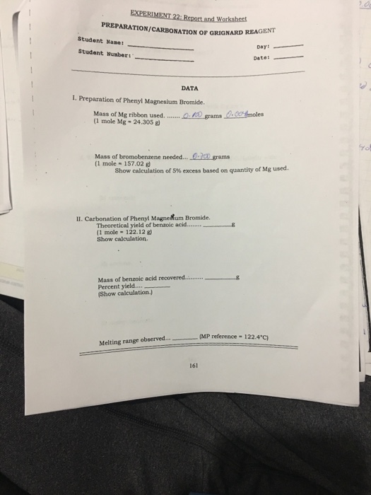 Solved Preparation Of Phenyl Magnesium Bromide Mass Of Mg Chegg