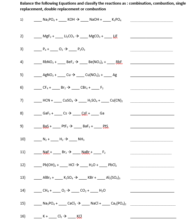 Solved Balance the following Equations and classify the | Chegg.com