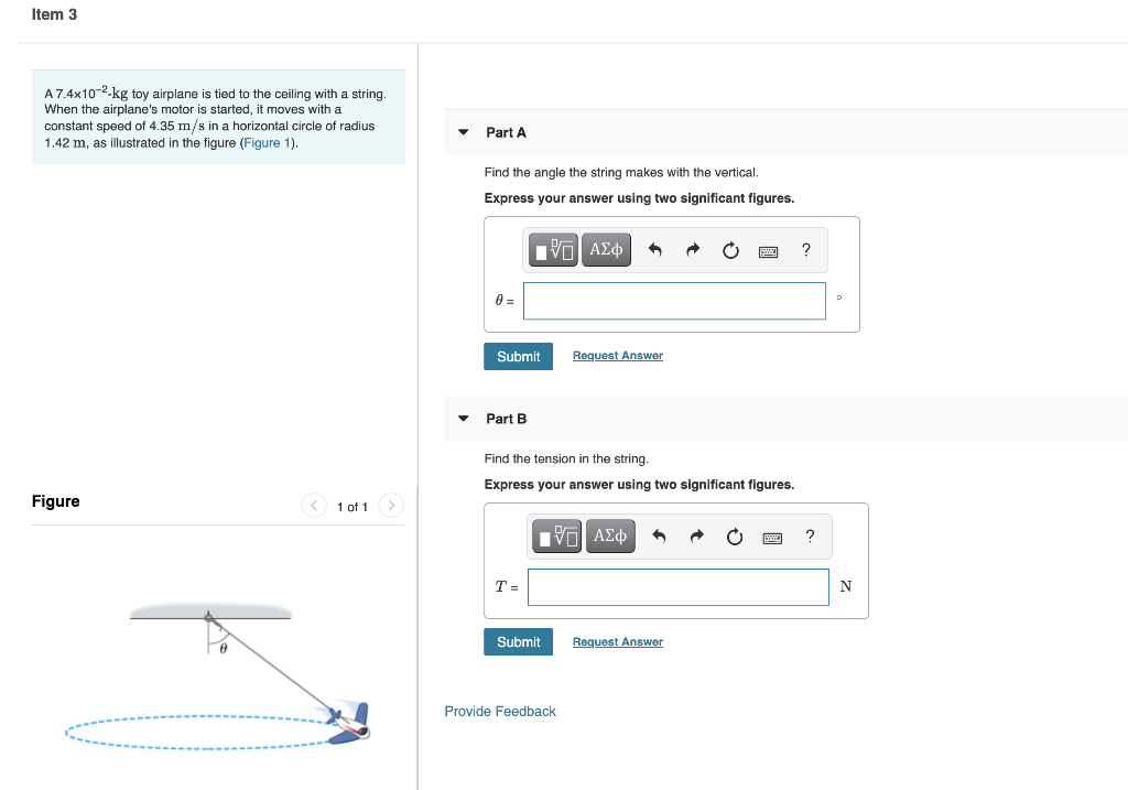 Solved Item 3 A 7.4x10-2kg toy airplane is tied to the | Chegg.com