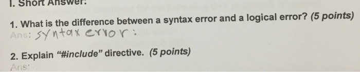 Solved l. Short Answer 1. What is the difference between a | Chegg.com