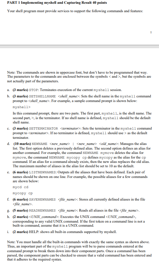 PART 1 Implementing myshell and Capturing Result 40 | Chegg.com
