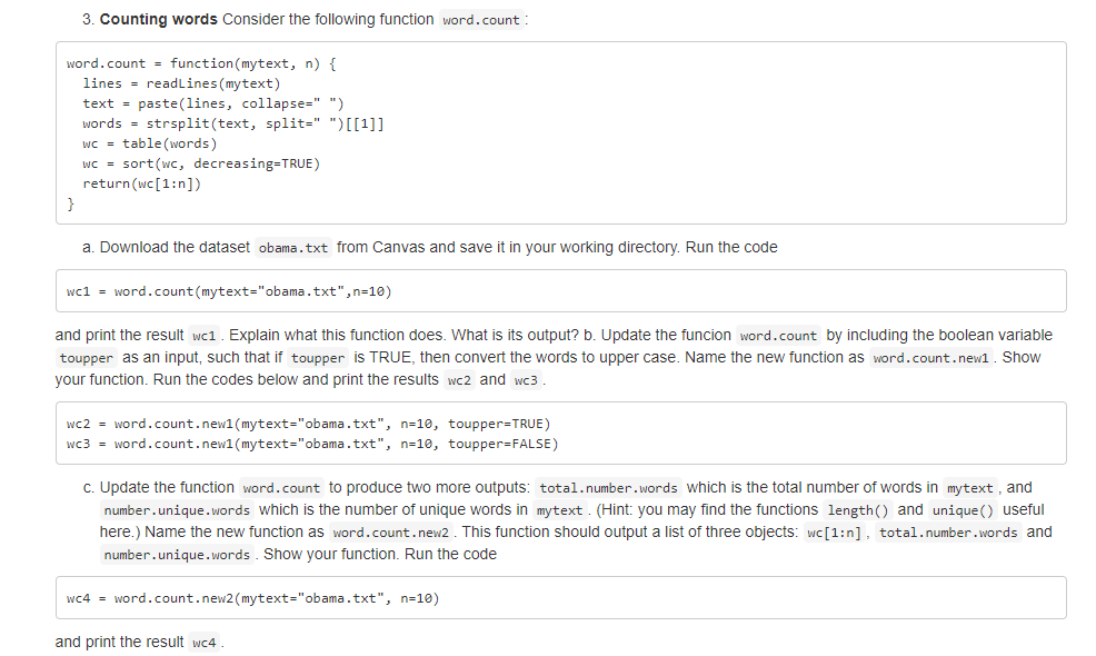3. Counting words Consider the following function | Chegg.com