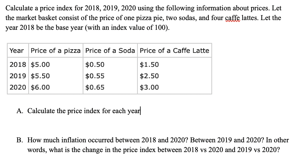 Solved Calculate A Price Index For 2018, 2019, 2020 Using | Chegg.com