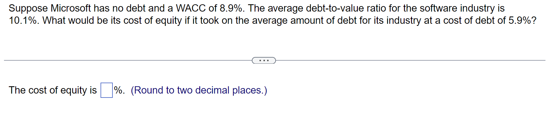 Solved Suppose Microsoft Has No Debt And A WACC Of 8.9%. | Chegg.com