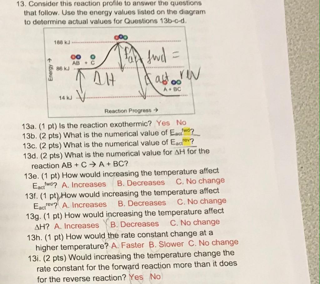Solved 13. Consider this reaction profile to answer the | Chegg.com