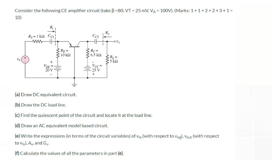 Solved Consider the following CE amplifier circuit (take B | Chegg.com