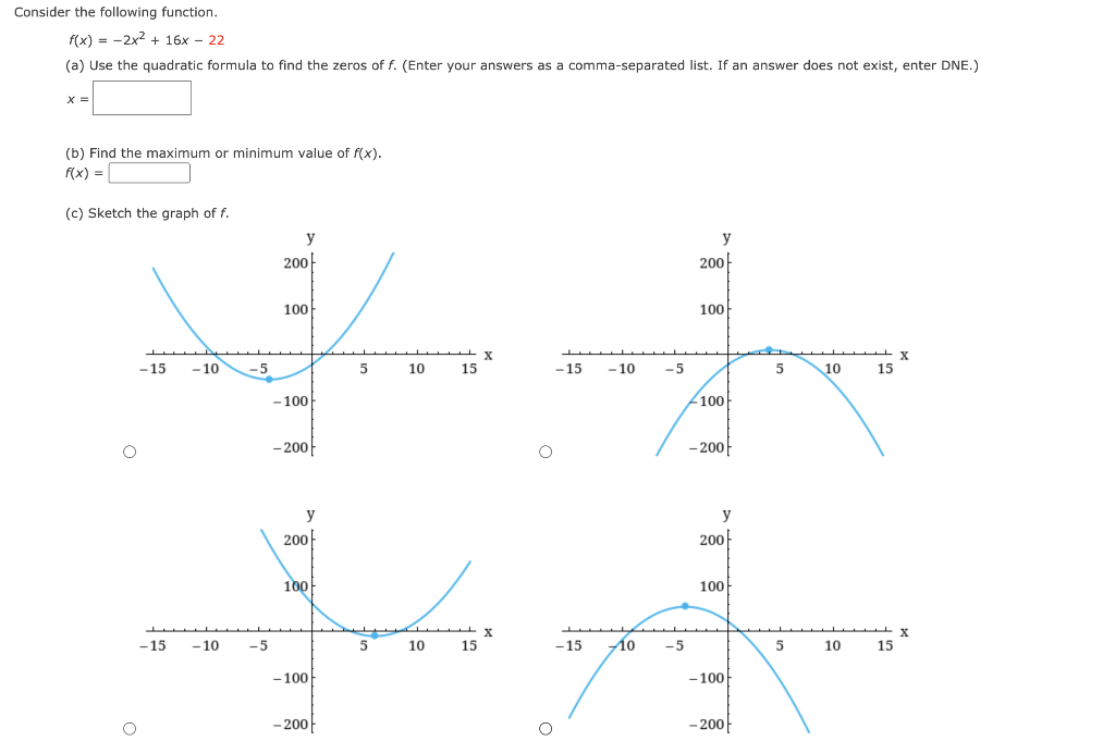 Solved Consider the following function. f(x) = -2x2 + 16x - | Chegg.com