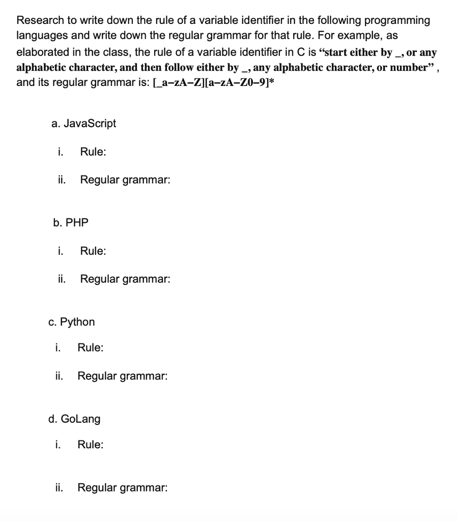 Solved Research to write down the rule of a variable | Chegg.com