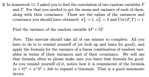 Solved 2 In homework 11, I asked you to find the correlation | Chegg.com