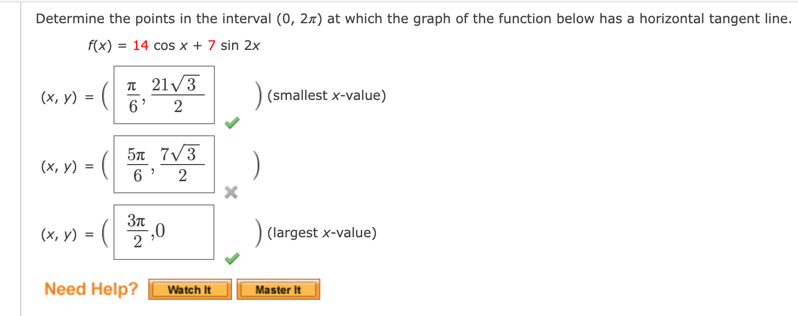 Solved Determine the points in the interval (0, 2𝜋) at | Chegg.com