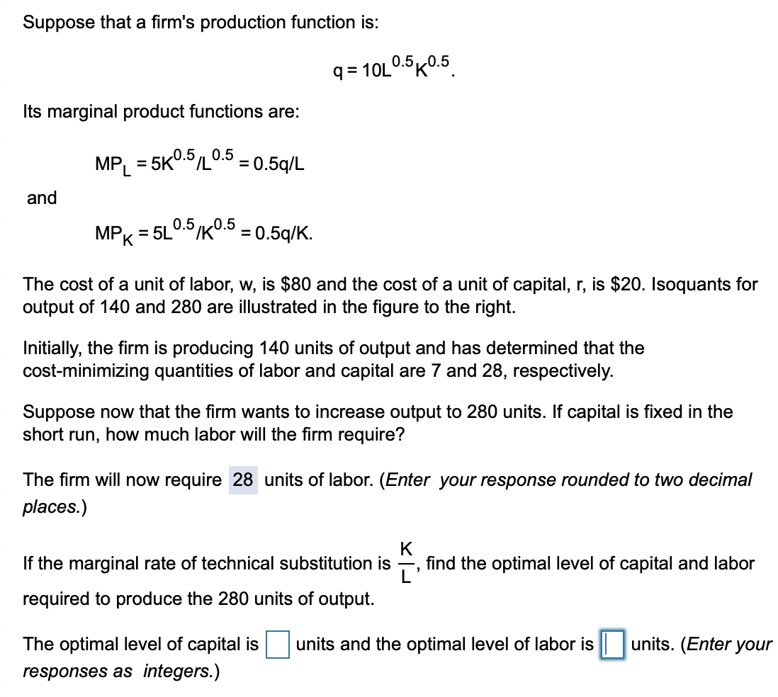 Solved Suppose that a firm's production function is: q = | Chegg.com