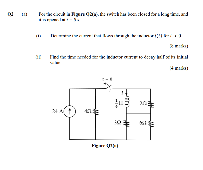 Solved Q2 (a) For the circuit in Figure Q2(a), the switch | Chegg.com