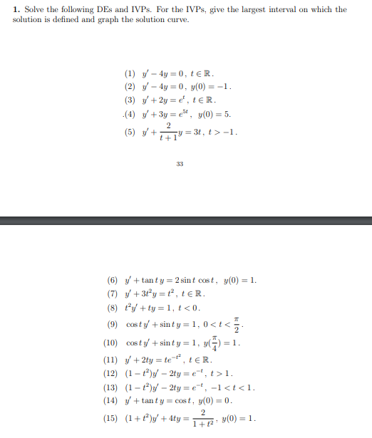 Solved 1 Solve The Following Des And Ivps For The Ivps Chegg Solved 1 Solve The Following Des And Ivps For The Ivps Chegg
