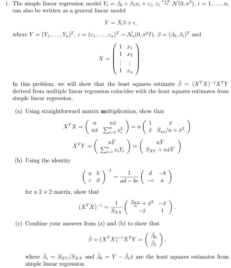 Solved The Simple Linear Regression Model Yi B0 B1xi Chegg Com