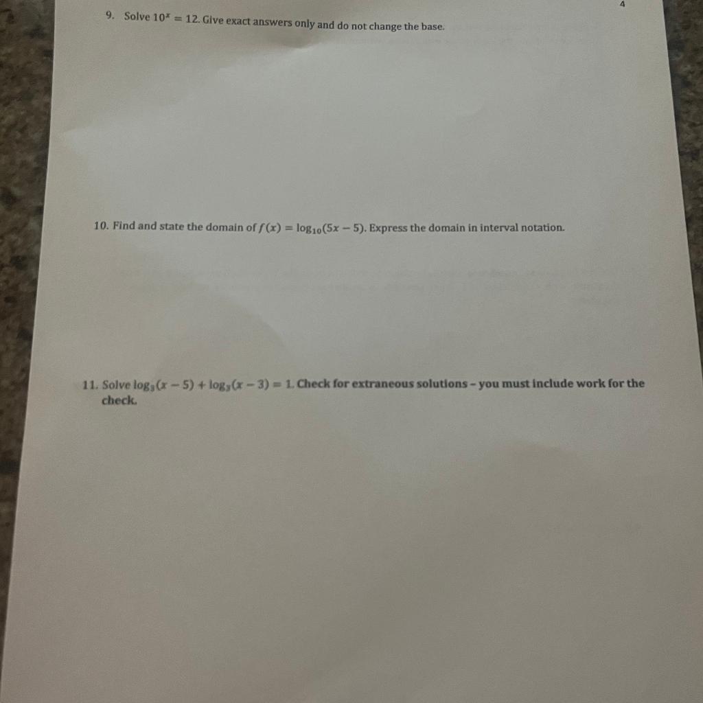 Solved 9. Solve 10x=12. Give Exact Answers Only And Do Not | Chegg.com