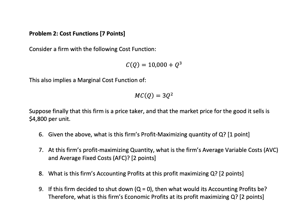 Solved Consider A Firm With The Following Cost Function: | Chegg.com