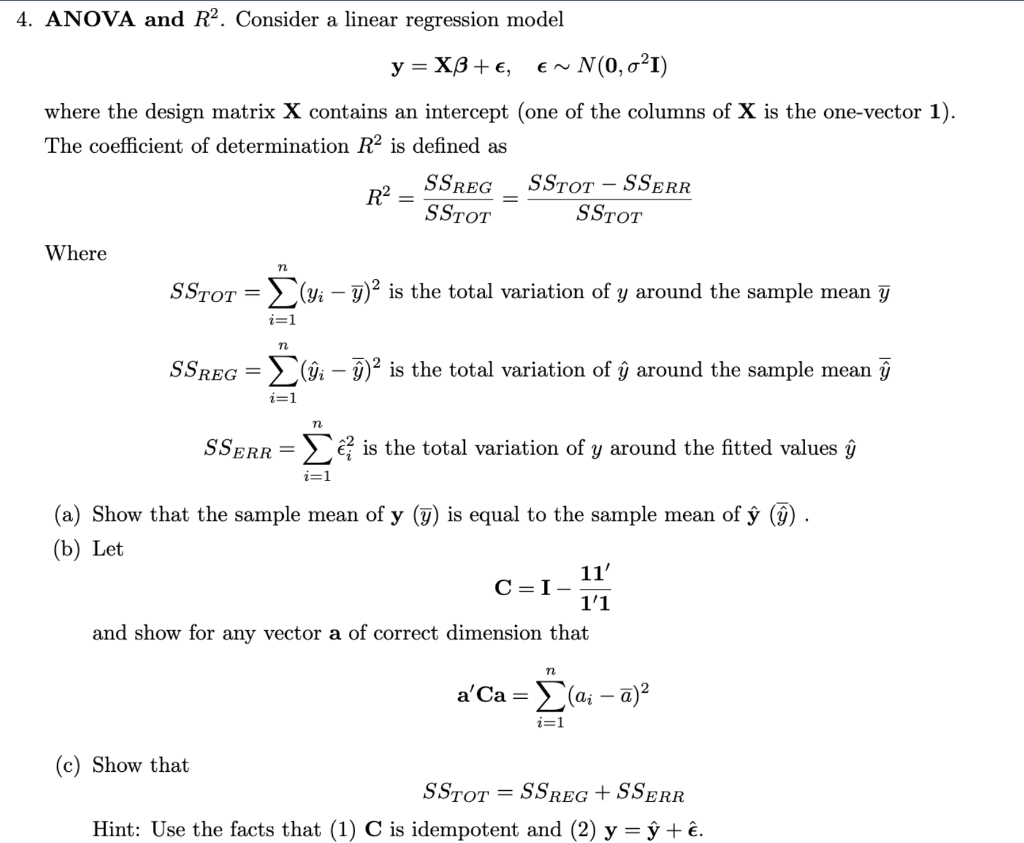 Solved 4 Anova And Rp Consider A Linear Regression Mode Chegg Com