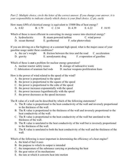 Solved Part 2: Multiple choice, circle the letter of the | Chegg.com