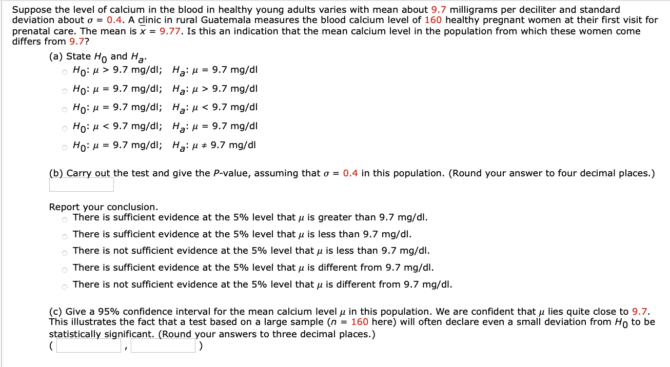 Solved C Suppose the level of calcium in the blood in | Chegg.com