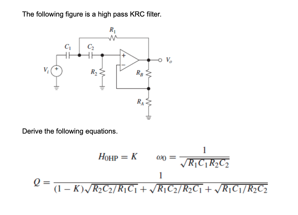 Solved The following figure is a high pass KRC filter. | Chegg.com