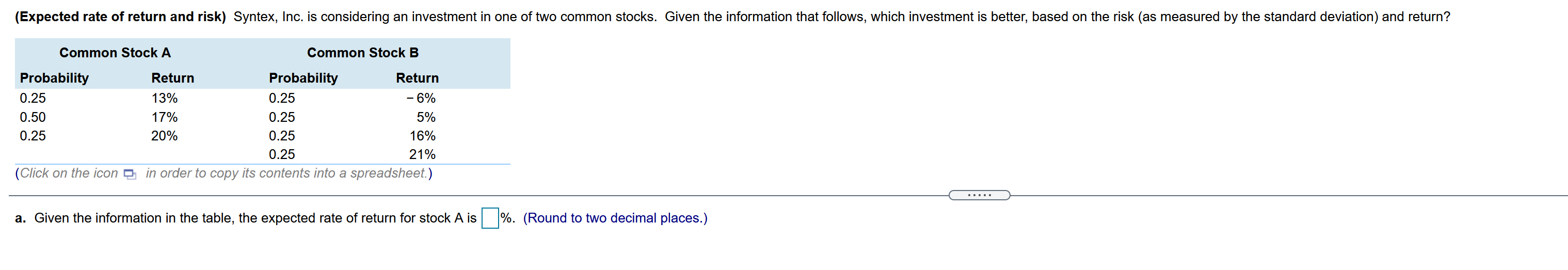 solved-expected-rate-of-return-and-risk-syntex-inc-is-chegg