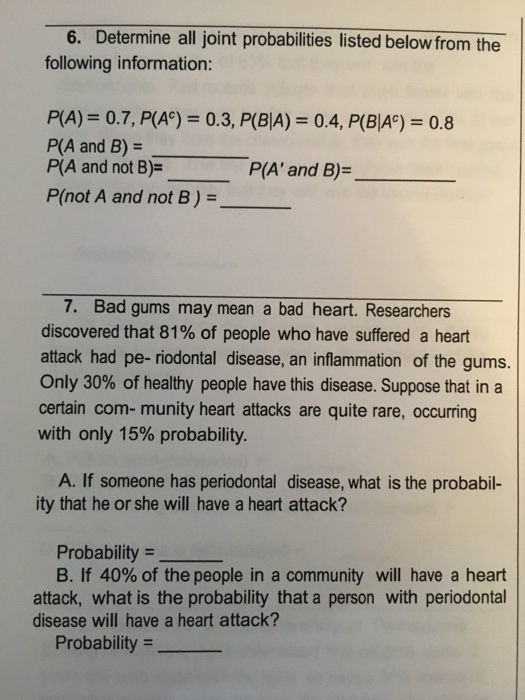 Solved 6. Determine All Joint Probabilities Listed Below | Chegg.com