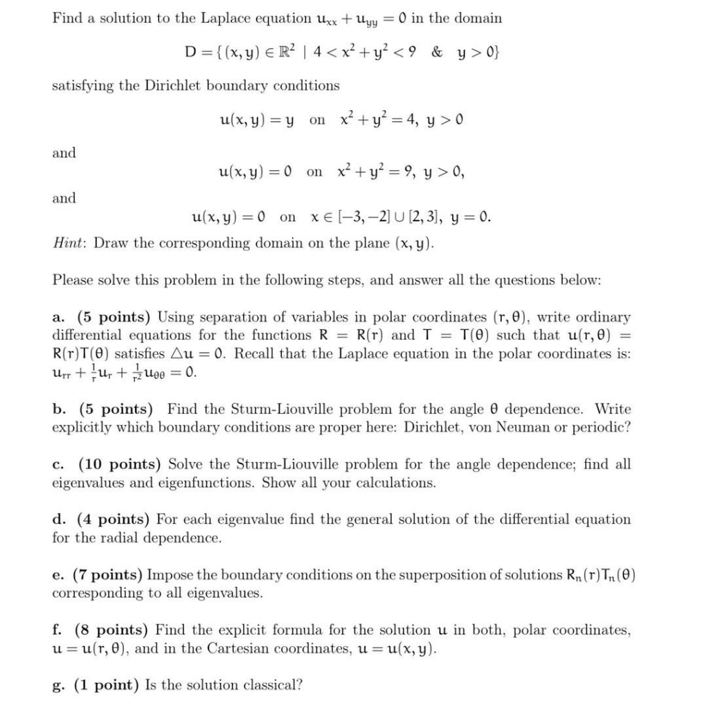 Solved Find a solution to the Laplace equation Uxx + Uyy = 0 | Chegg.com