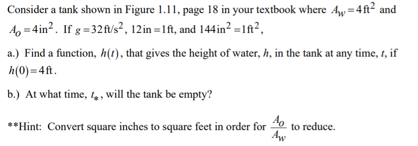 Solved Consider a tank shown in Figure 1.11, page 18 in your | Chegg.com