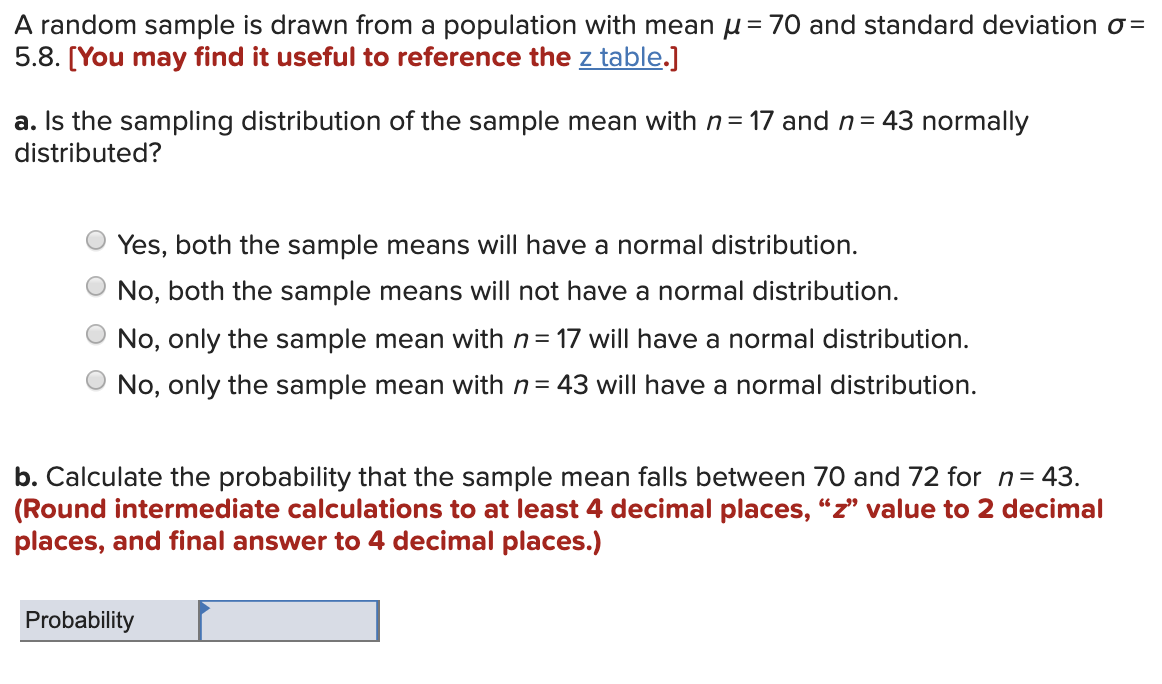 Solved A random sample is drawn from a population with mean | Chegg.com