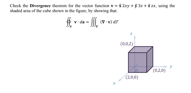 Check The Divergence Theorem For The Vector Function Chegg Com