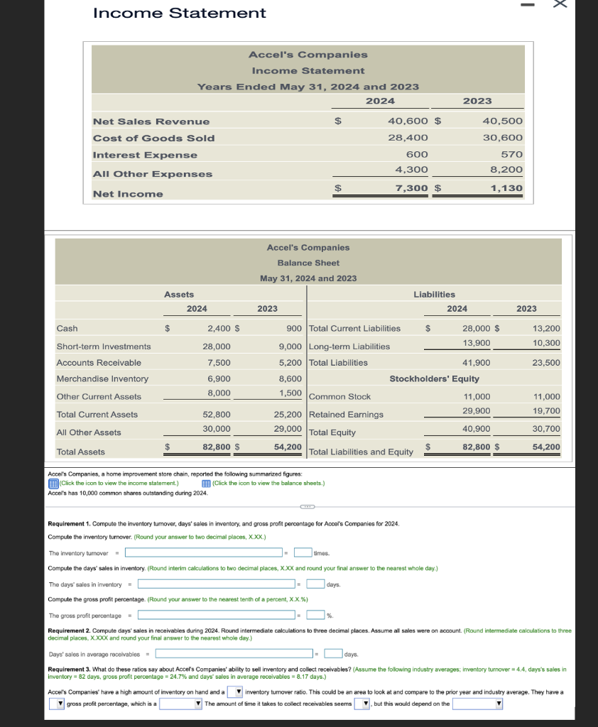 Income Statement Accel's Companies, a home | Chegg.com