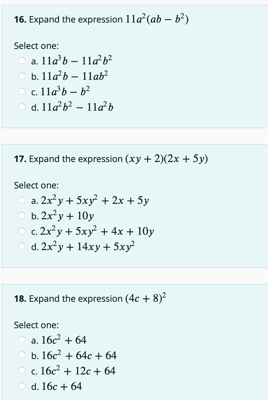 Solved 16 Expand The Expression 11a Ab B2 Select One Chegg Com