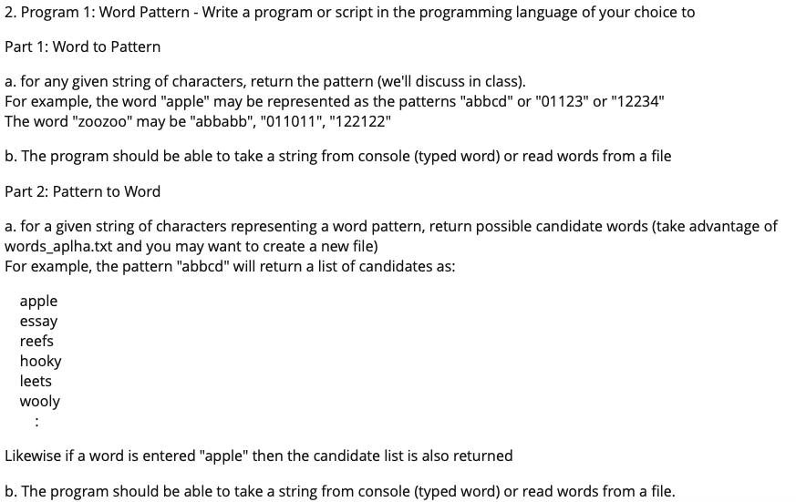 Solved 2. Program 1: Word Pattern - Write a program or | Chegg.com