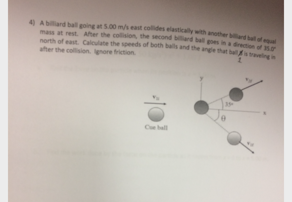 Solved 4) A billiard ball going at 5.00 m/s east collides