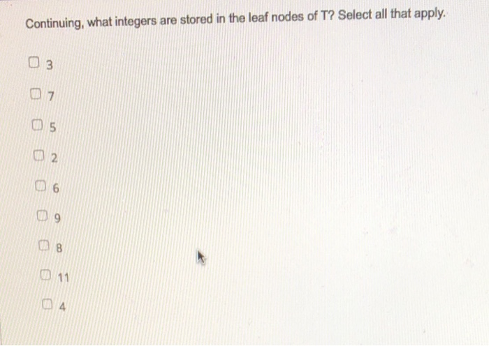 Solved Shown below is a binary tree T. What integer is | Chegg.com