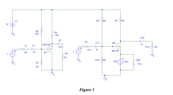 Solved In Figure 1, ﻿for the amplifier with transistor M1:a. | Chegg.com