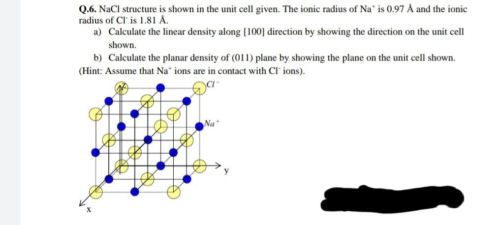 Solved Q 6 Nacl Structure Is Shown In The Unit Cell Give Chegg Com