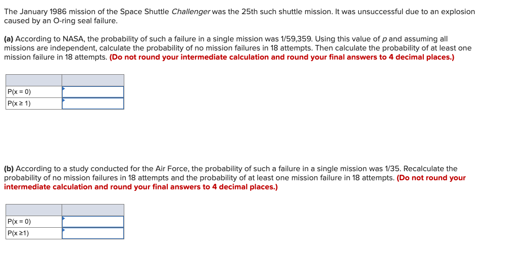 Solved The January 1986 Mission Of The Space Shuttle Chegg Com