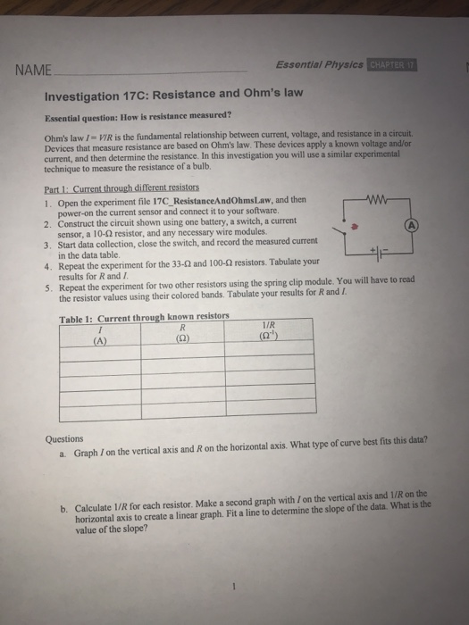 Solved NAME Essontial Physics CHAPTER Investigation 17C: | Chegg.com