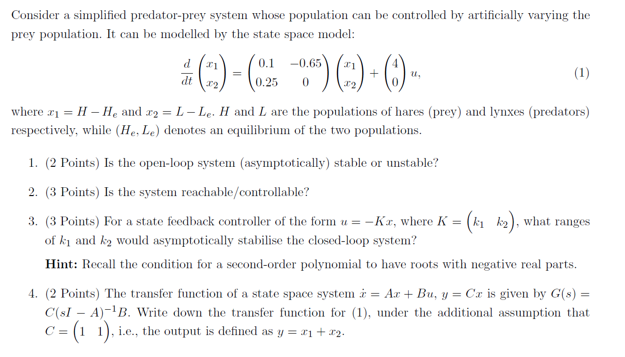 Solved Consider A Simplified Predator-prey System Whose | Chegg.com