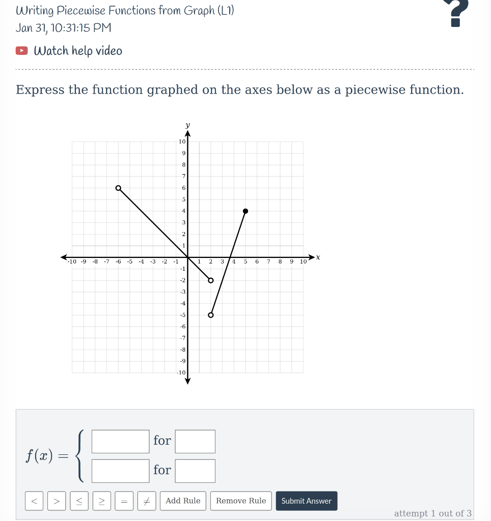 Solved Writing Piecewise Functions from Graph (L1) Jan 31, | Chegg.com