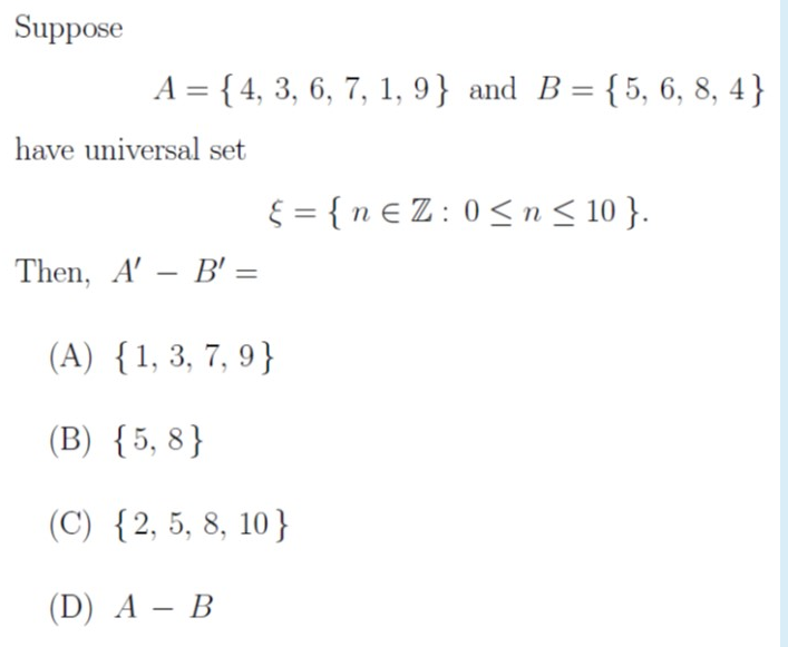 Solved Suppose A = {4, 3, 6, 7, 1, 9} And B = {5, 6, 8, 4} | Chegg.com