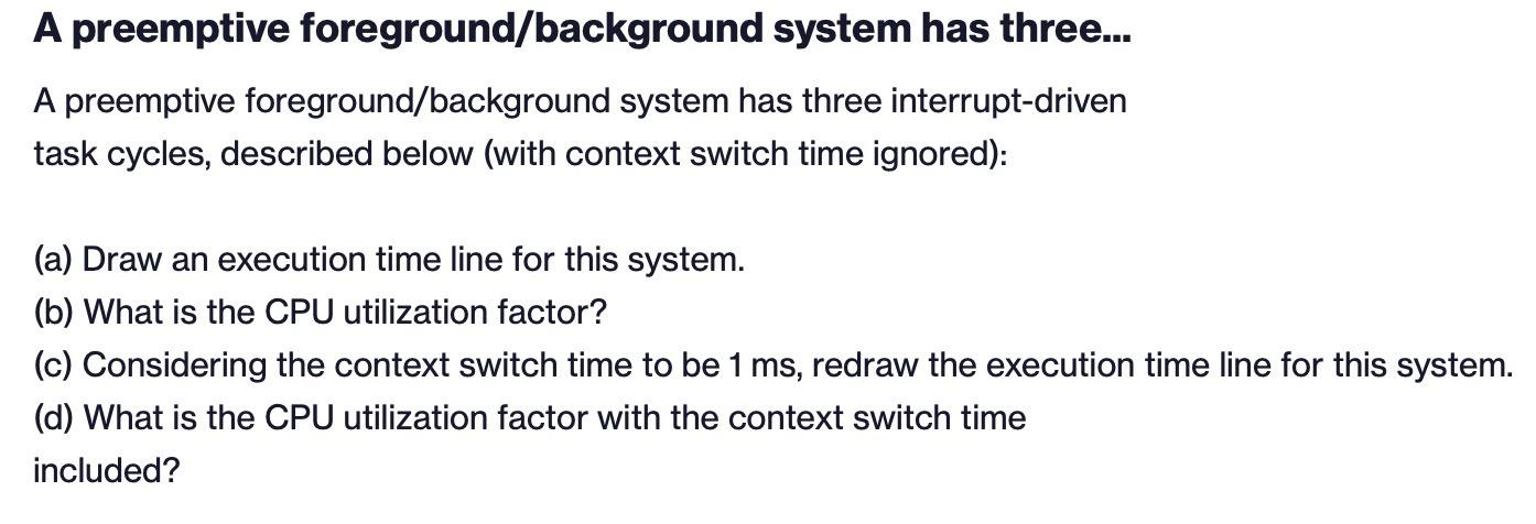 Solved A preemptive foreground/background system has | Chegg.com