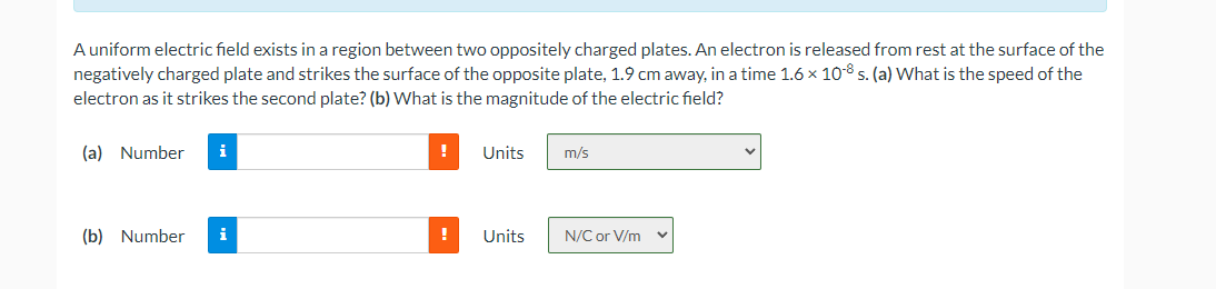 Solved A uniform electric field exists in a region between | Chegg.com