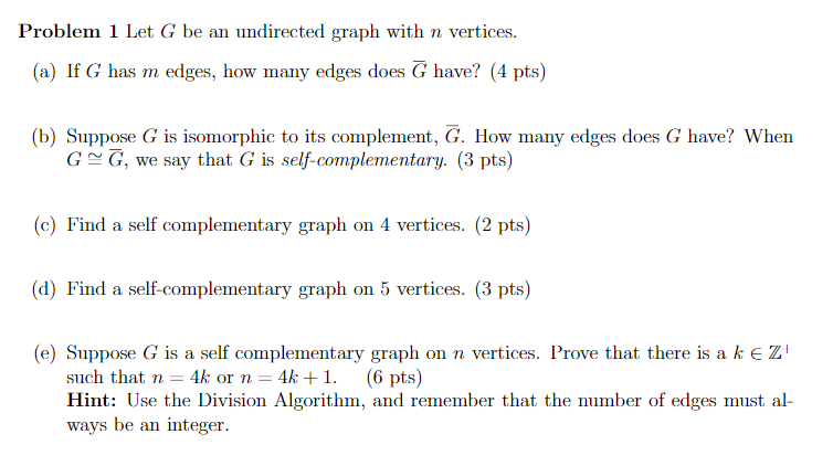 Solved Problem 1 Let G be an undirected graph with n | Chegg.com