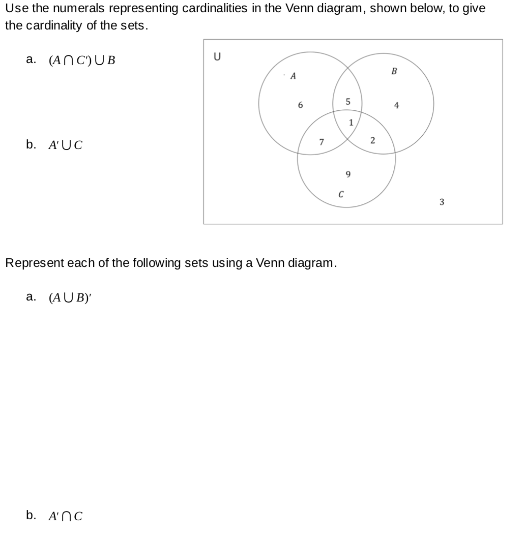 Solved Use the numerals representing cardinalities in the | Chegg.com