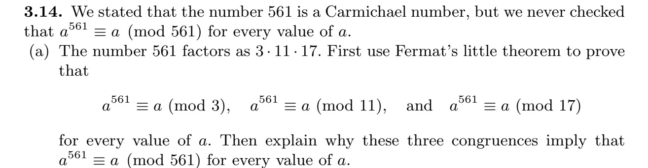 Solved 3.14. We stated that the number 561 is a Carmichael | Chegg.com