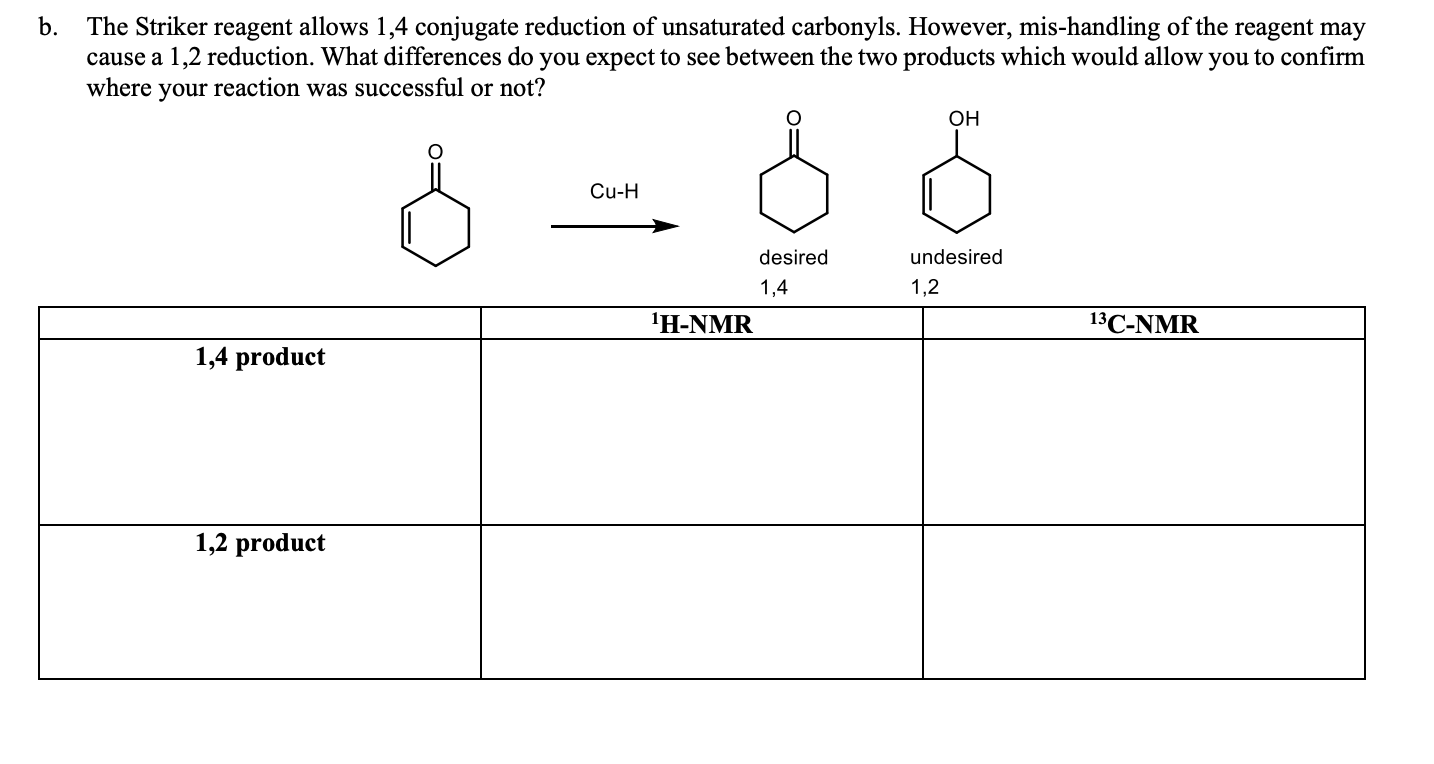 Solved B The Striker Reagent Allows 1 4 Conjugate Reduction Chegg