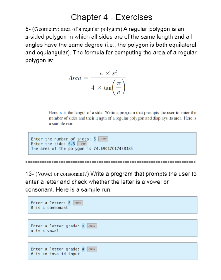 Solved Chapter 4 - Exercises 5- (Geometry: area of a regular | Chegg.com