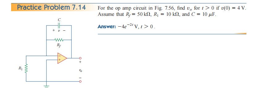 Amp Math Sample Problems Solved Practice Problem 7.14, For the op amp circuit in | Chegg.com